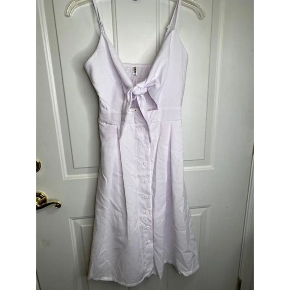 ECOWISH Women Summer White Tie Front V-Neck Dress Medium NEW‎